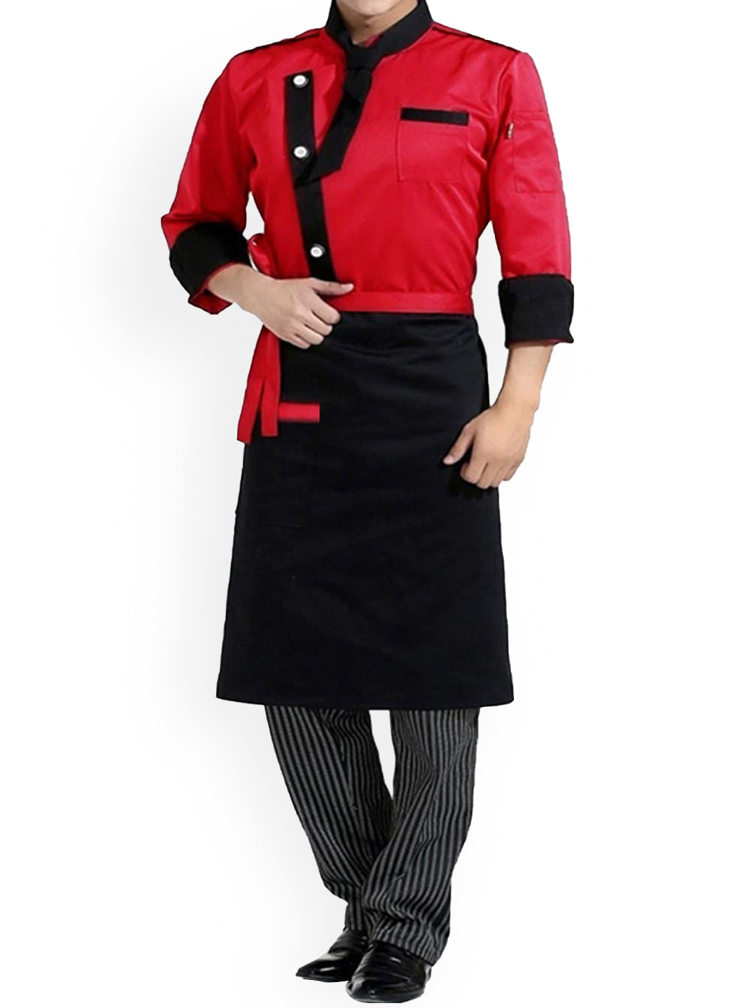 SWITCHON Black & Red Pocket Detail Tie Up Apron