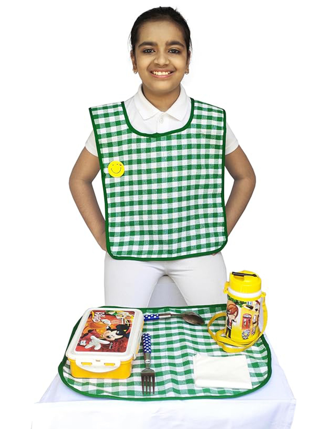 SWITCHON Green & White Cotton Checked Apron