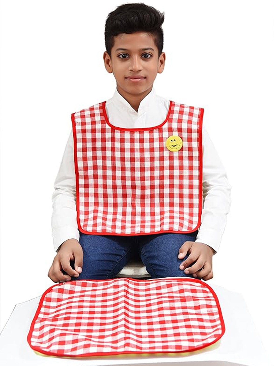 SWITCHON Kids Checked Waterproof Apron with Dining Sheet