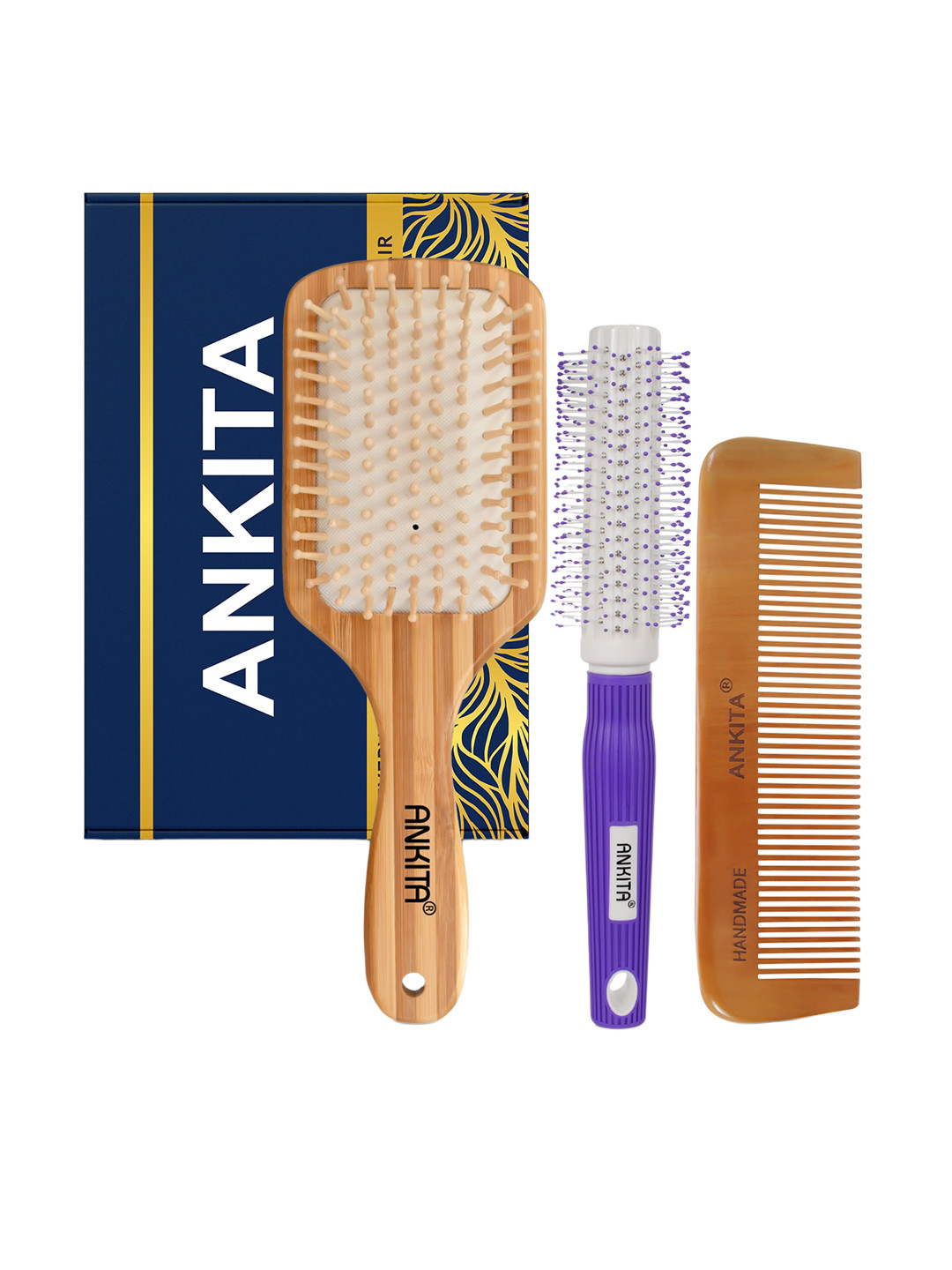 ANKITA Professional 3-Pcs AP-2427 Hair Brush Combo - Beige & Blue
