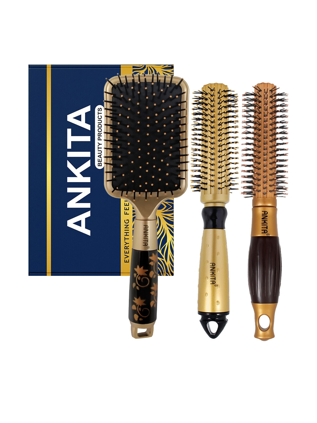 ANKITA Professional 3-Pcs AP-2405 Hair Brush Combo - Gold-Toned