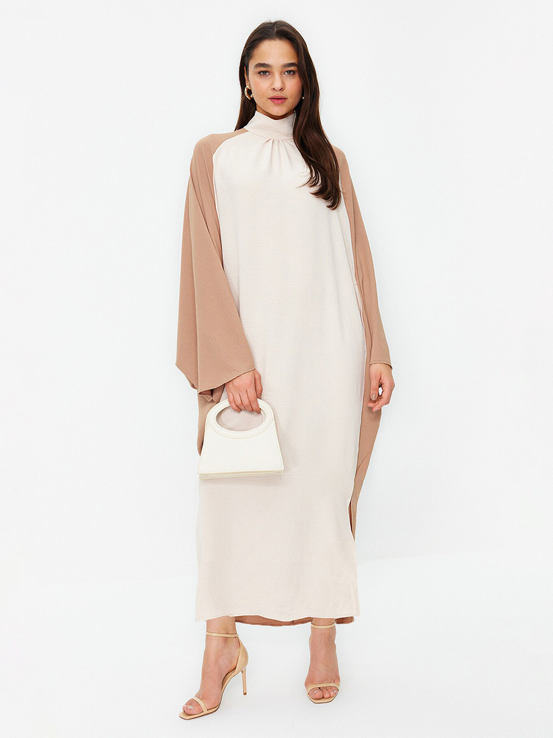 Trendyol Colourblocked High Neck Kimono Sleeve Kaftan Midi Dress