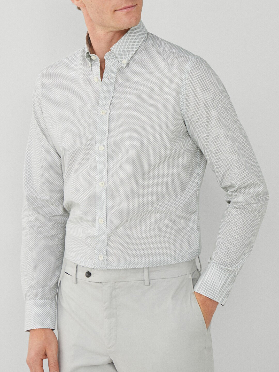 HACKETT LONDON Micro Ditsy Printed Button-Down Collar Cotton Casual Shirt