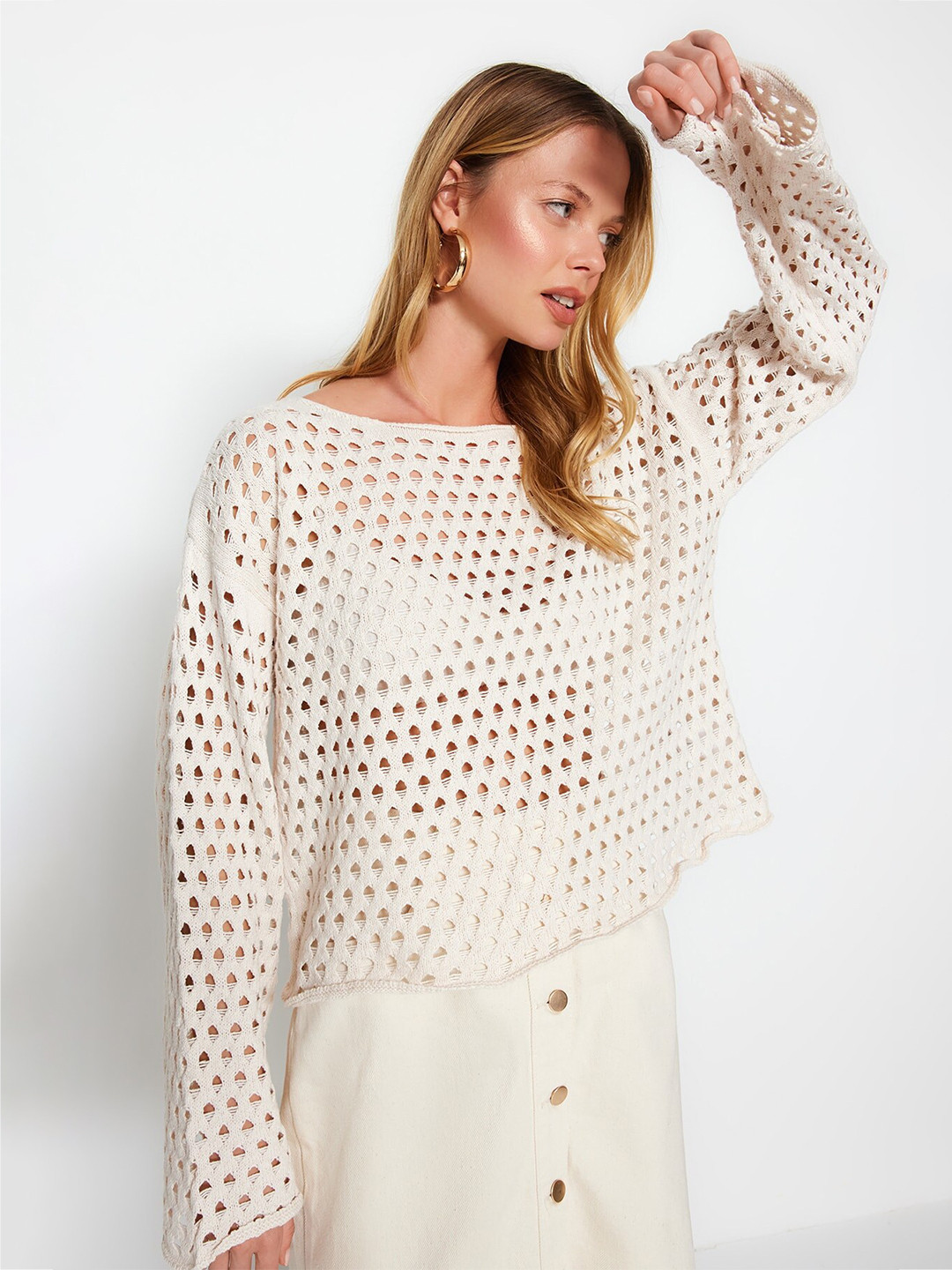 Trendyol Self Design Open Knit Pullover Sweaters