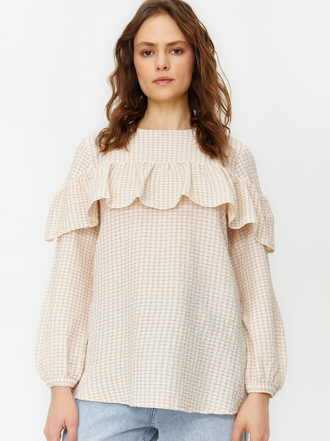 Trendyol Checked Ruffled Tunic