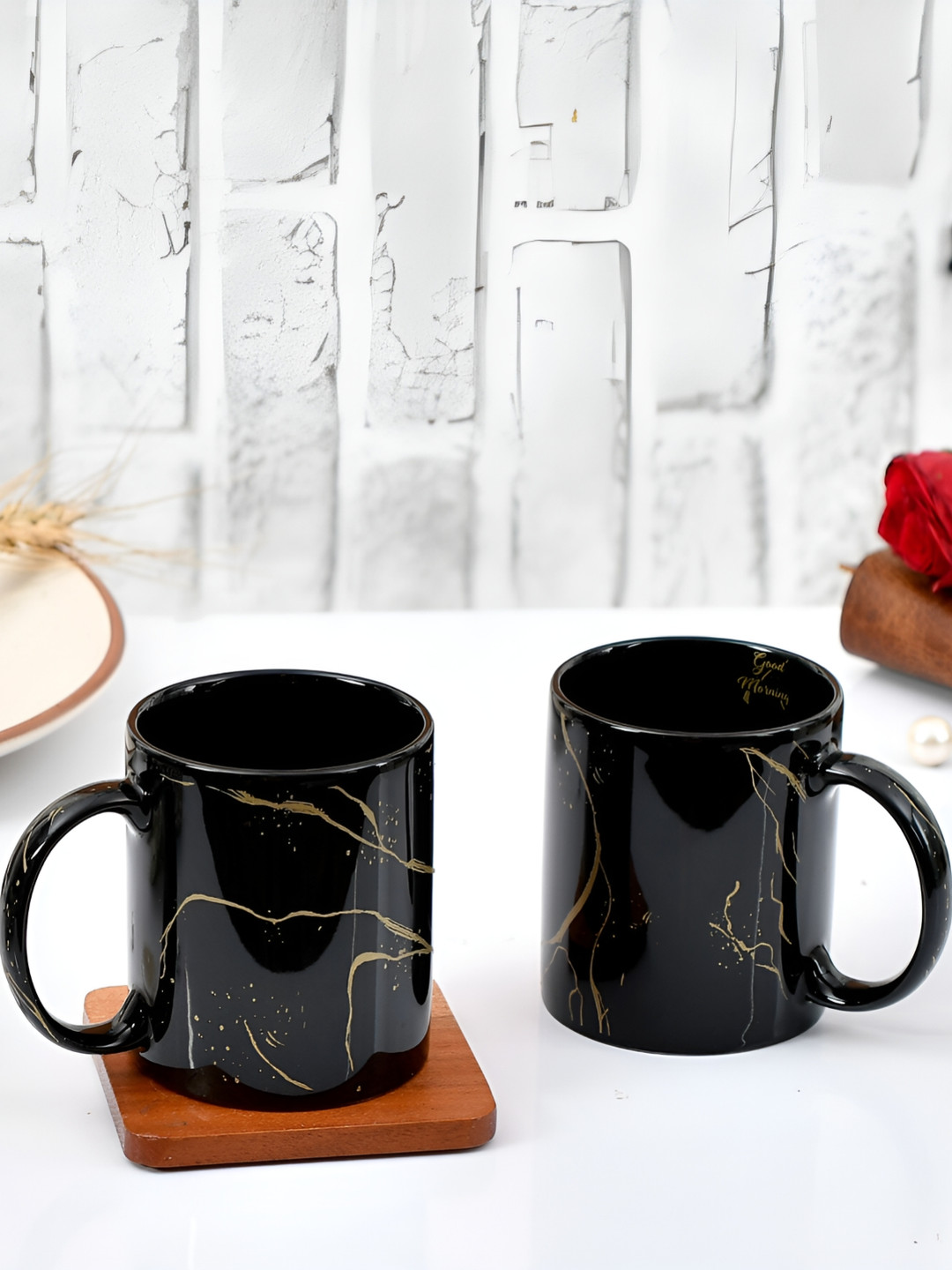 Home Decor Expert Bas Kar Pagle Rulayega Kya Black Abstract Ceramic Microwave Safe 2 Piece Mug-370ml