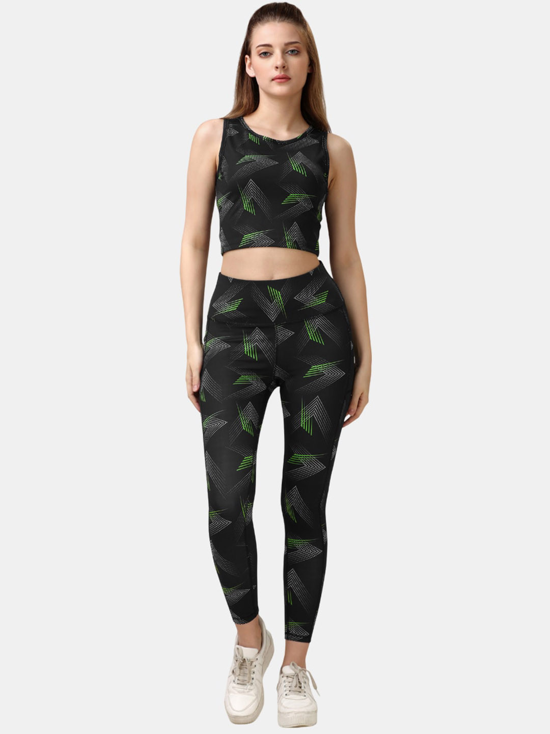 Soie Printed Sleeveless Quick Dry Sports Leggings & Sleeveless Crop Top