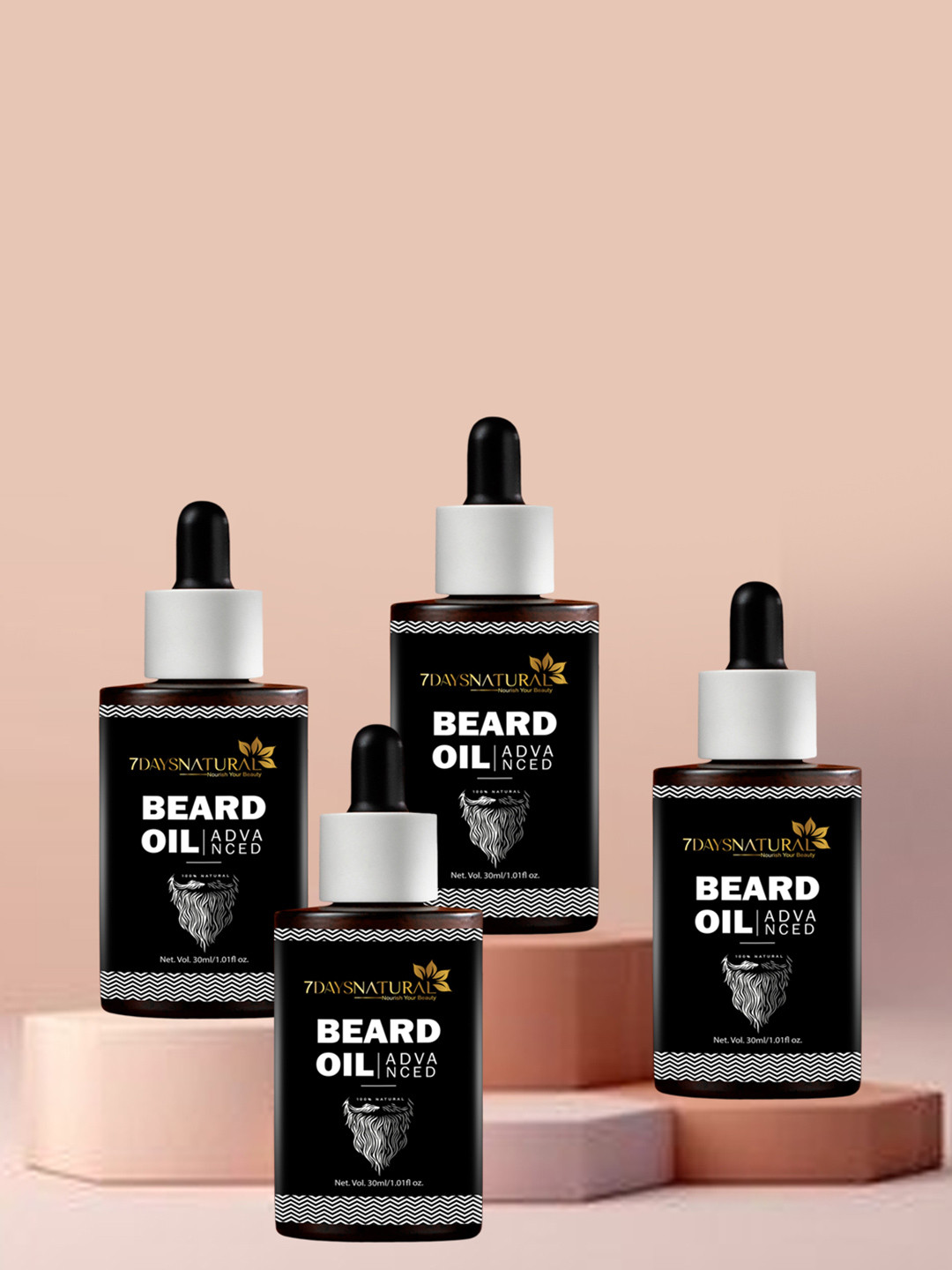 7DAYSNATURAL Advanced Set of 4 Beard Oil with Almond & Cedarwood - 30 ml each