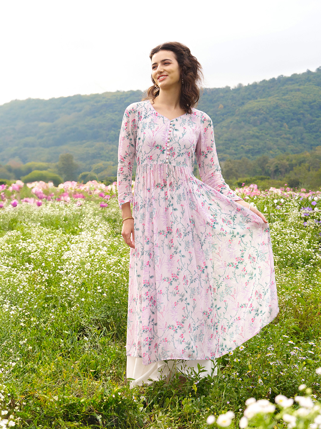 AURELIA Floral Printed Anarakali Georgette Kurta with Palazzos