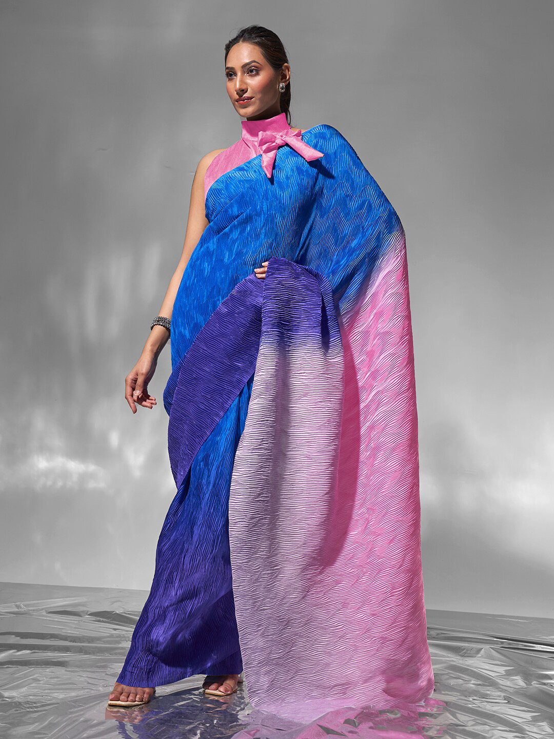 modeva Ombre Pure Chiffon Saree