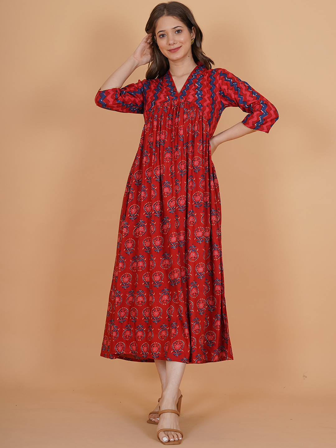 INDIANIC Ethnic Motifs Printed Empire A-Line Kurta