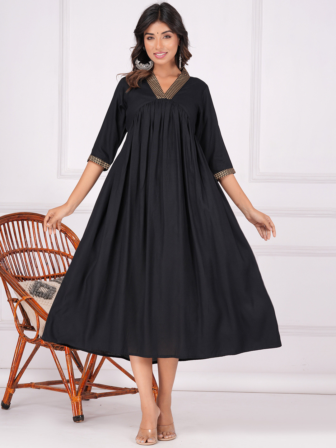 INDIANIC V-Neck Empire A-Line Kurta
