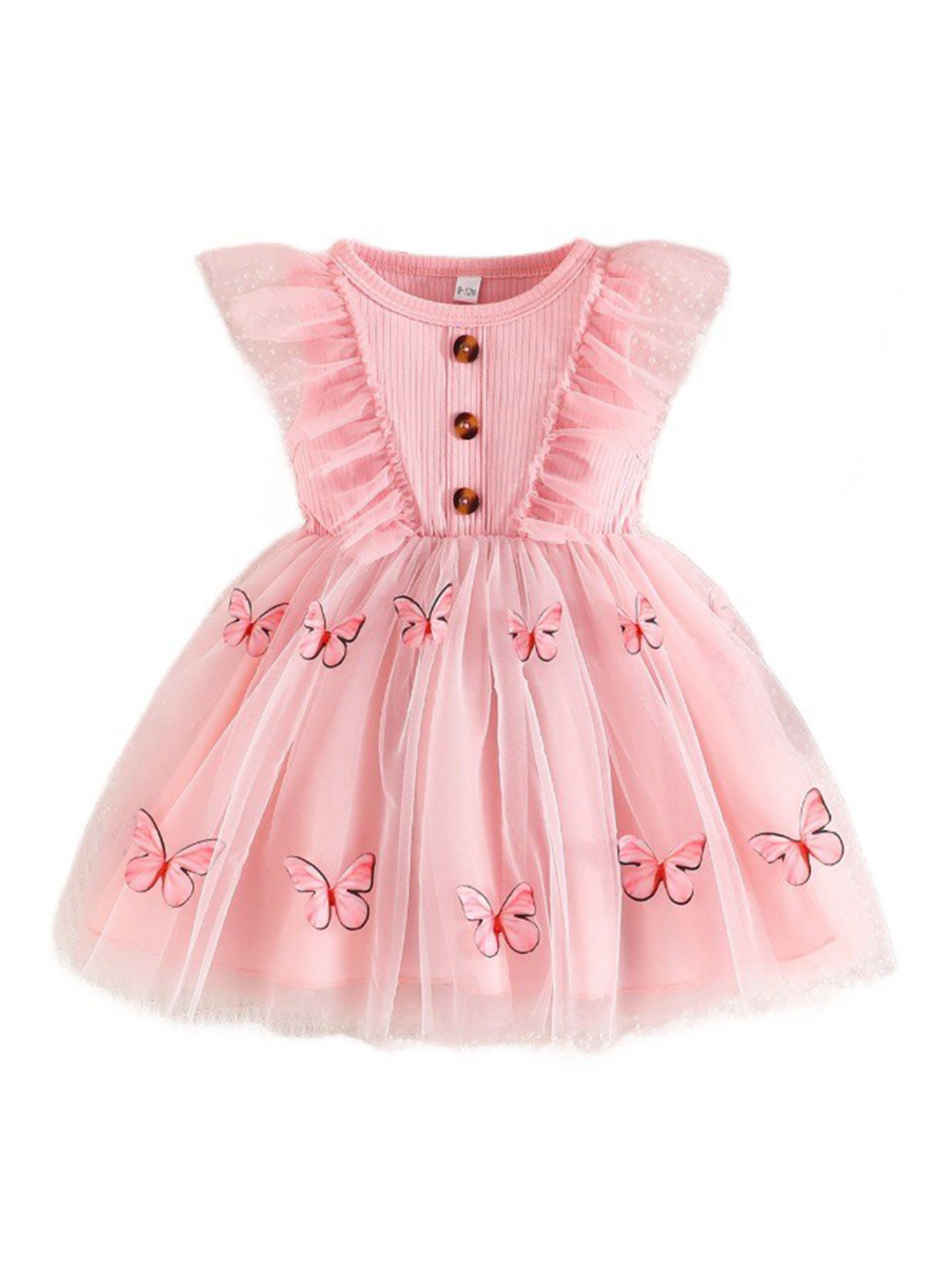 StyleCast Girls Pink Conversational Printed Ruffled Fit & Flare Dress