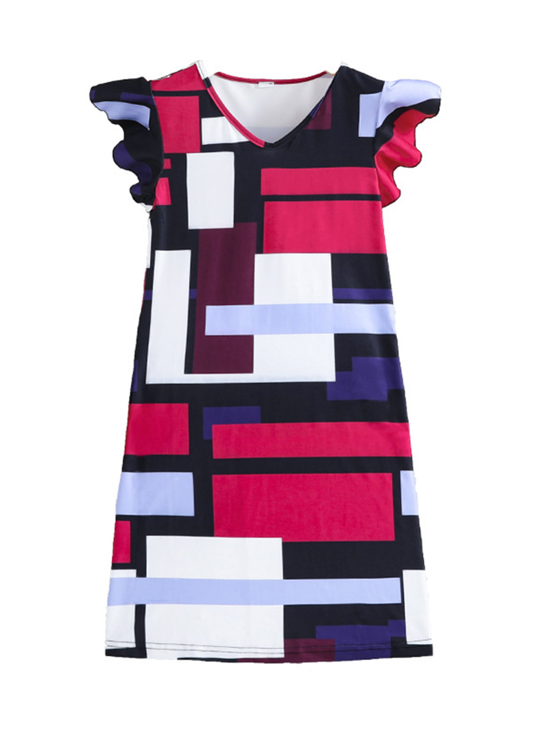 StyleCast Pink Girls Geometric Printed V-Neck Flutter Sleevs A-Line Dress