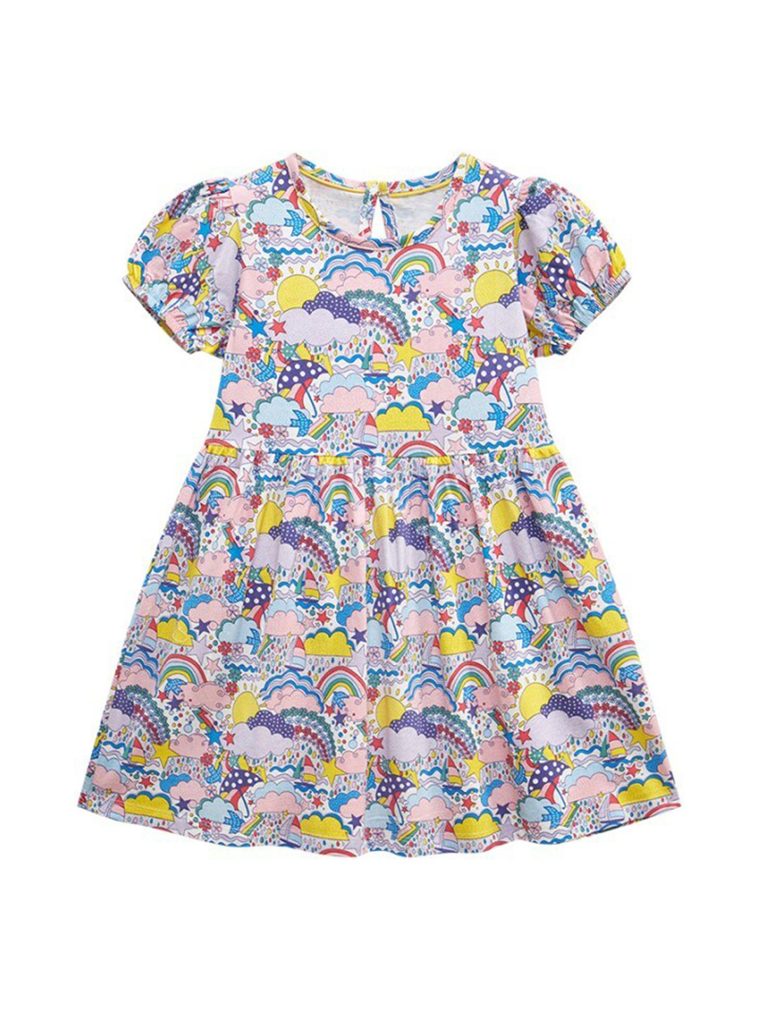 StyleCast Girls White Conversational Printed Puffed Sleeves Cotton Fit & Flare Dress