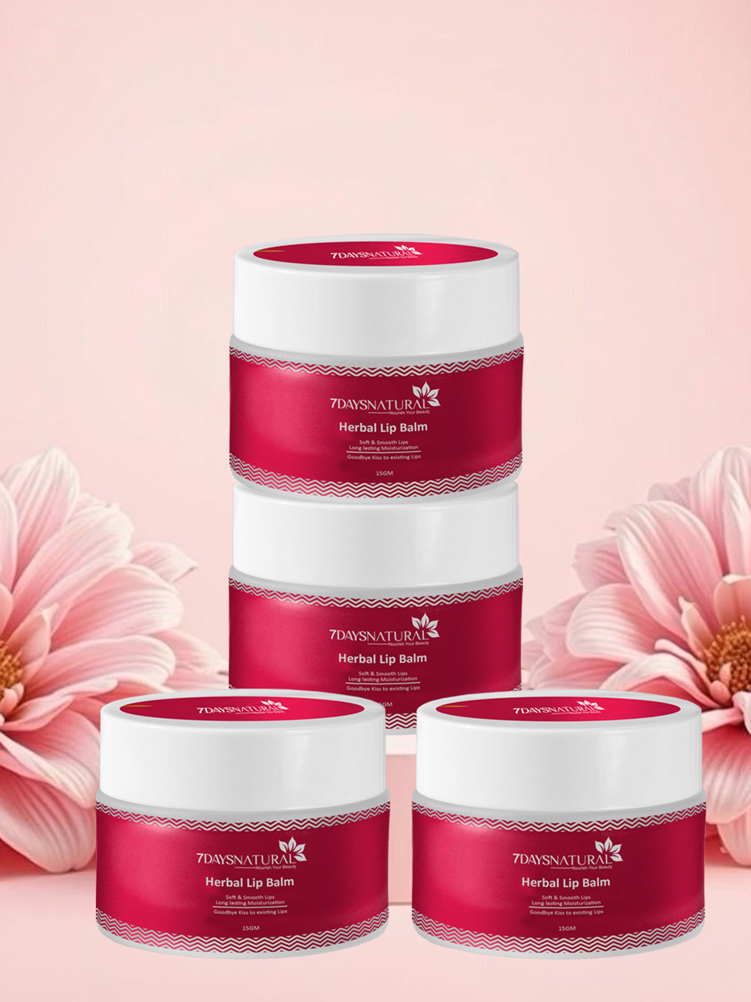 7DAYSNATURAL Set of 4 Herbal Lip Balm with Apricot & Shea Butter - 15 g each