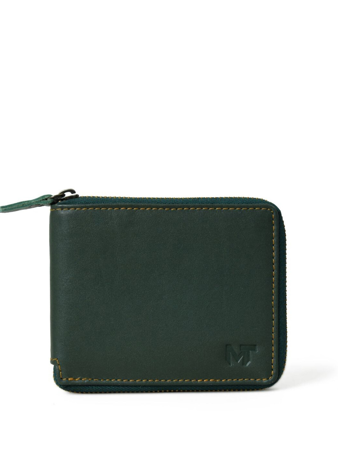 MaheTri Men Green Adams Bi-Fold Zip Around Leather Wallet
