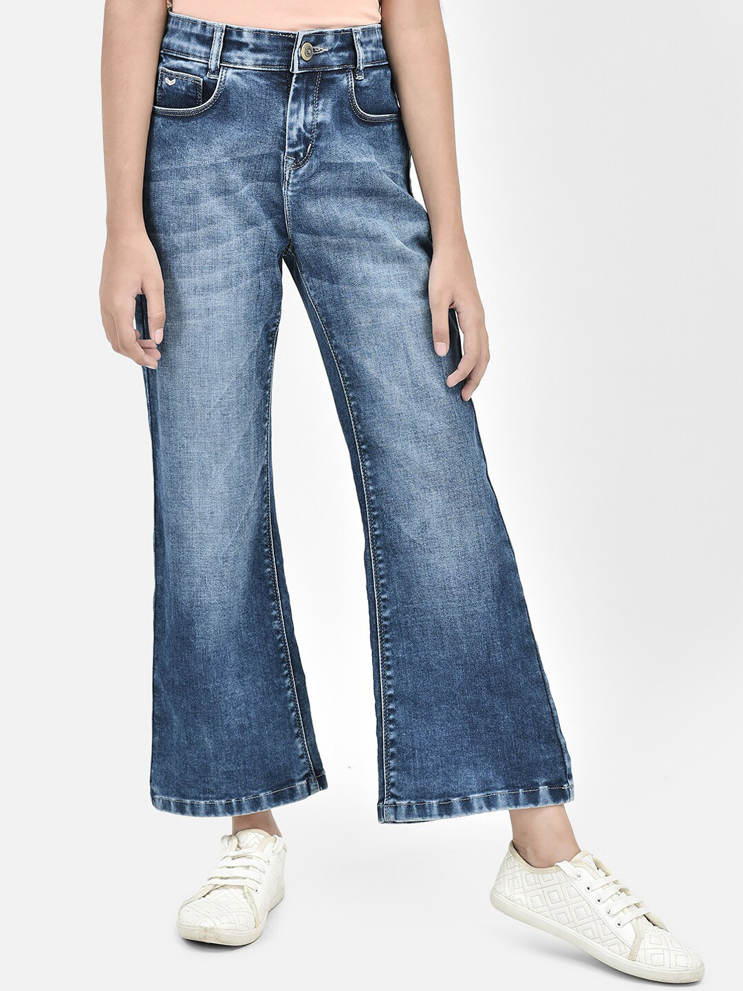 Crimsoune Club Girls Mid-Rise Clean Look Bootcut Heavy Fade Stretchable Jeans