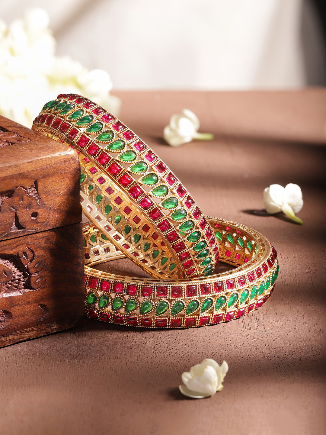 Rubans Set Of 2 Gold Plated Kemp Stone Studded Bangles