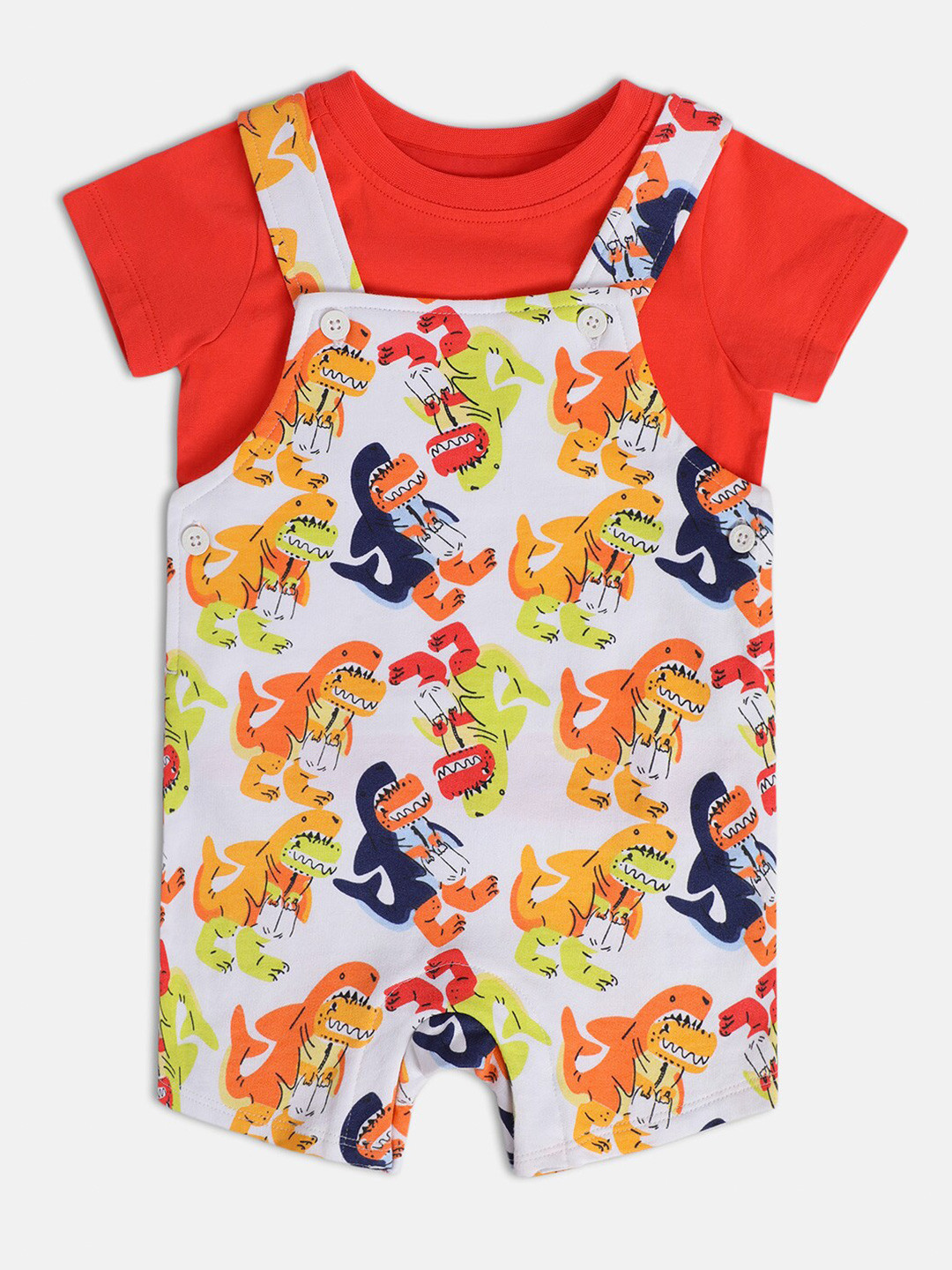 MINI KLUB Boys Printed Cotton Straight Leg Dungarees With T-Shirt