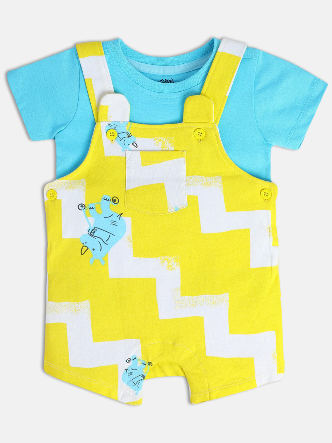 MINI KLUB Boys Conversational Printed Cotton Straight Leg Dungarees With T-Shirt