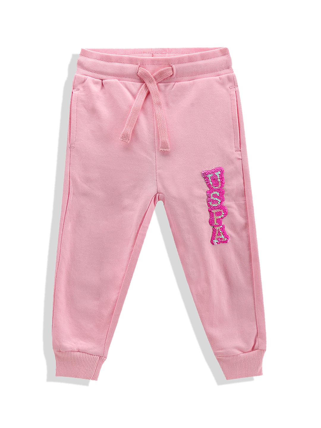 U.S. Polo Assn. Kids Girls Brand Logo Flip Sequins Embellished Regular Fit Joggers