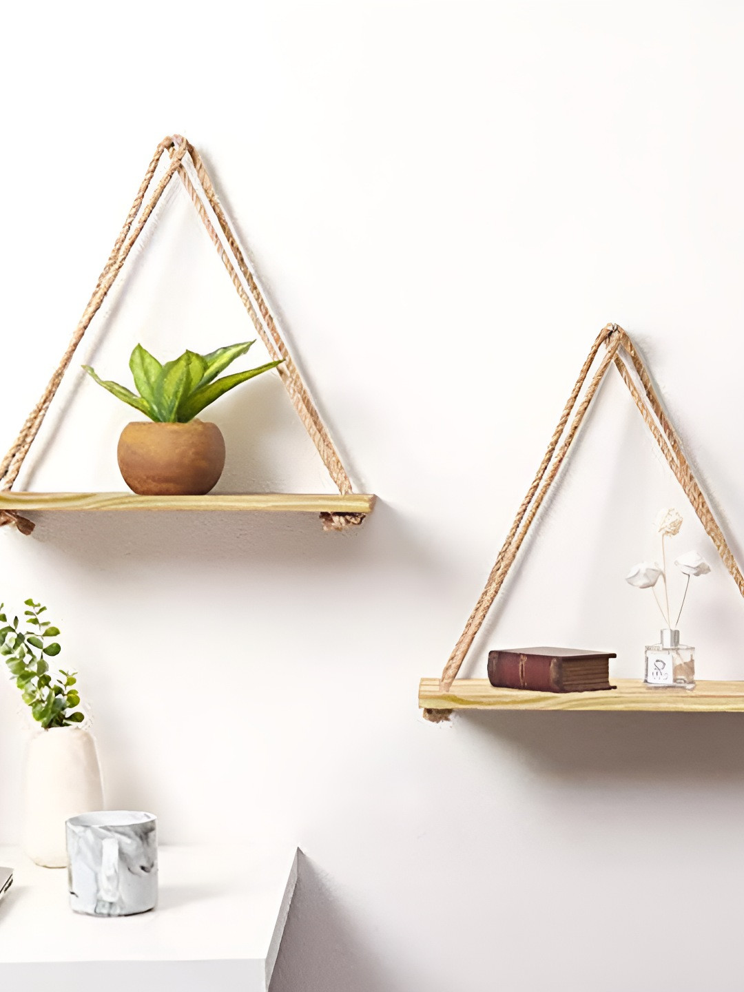 VAH Kya Bat Hai !! Brown and Beige 2 Pieces Wooden Wall Shelves