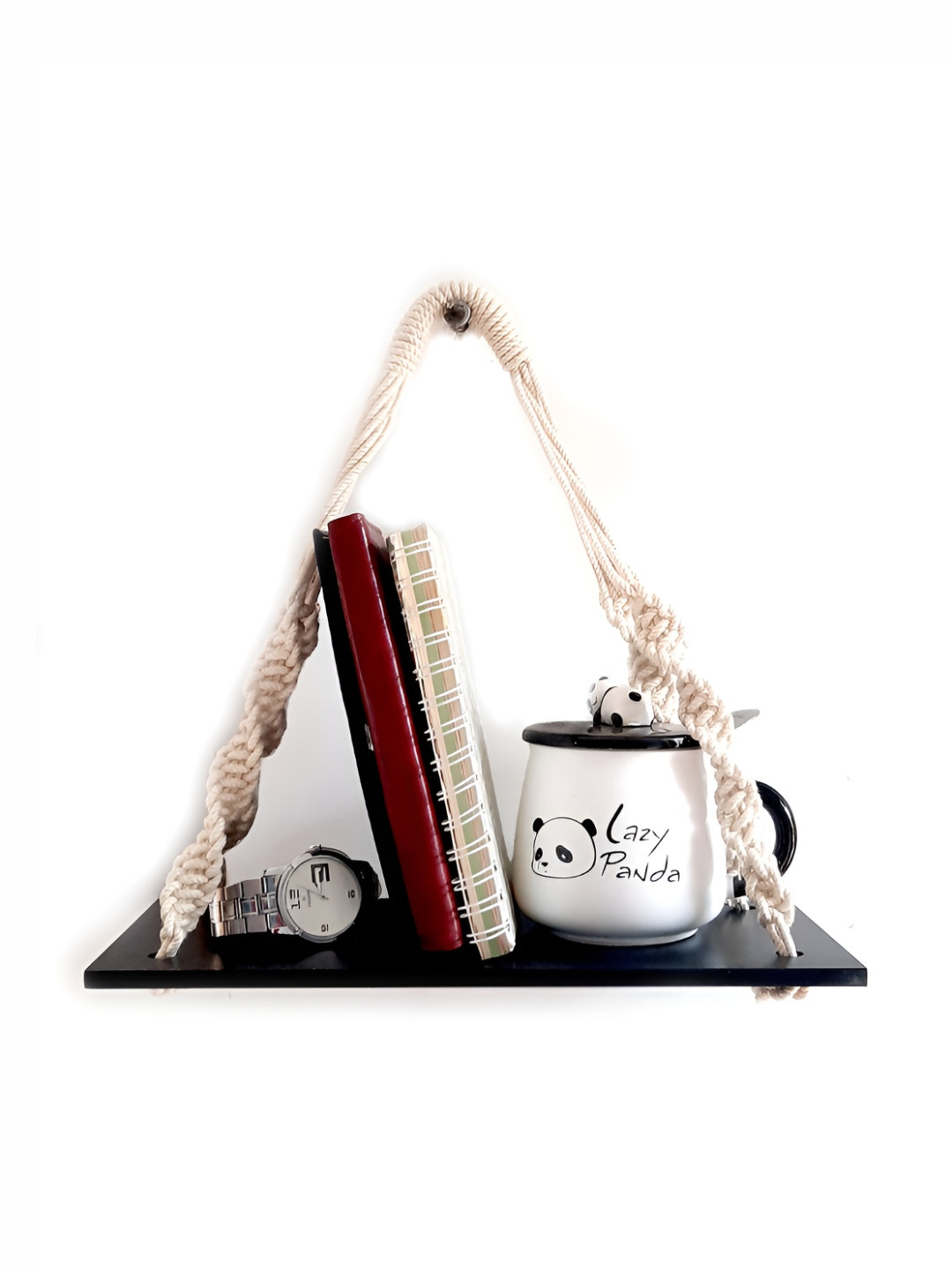 VAH Kya Bat Hai !! Black and White Wooden Wall Rope Shelf