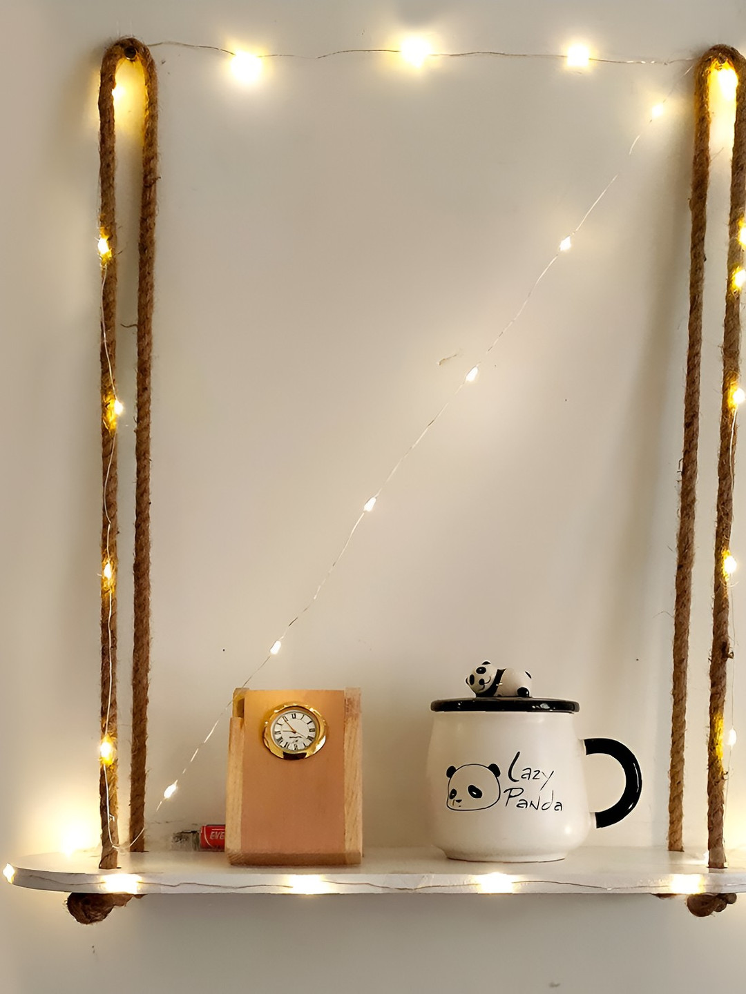 VAH Kya Bat Hai !! Wood Rectangle 1 layer Wall Hanging Shelf With LED Light