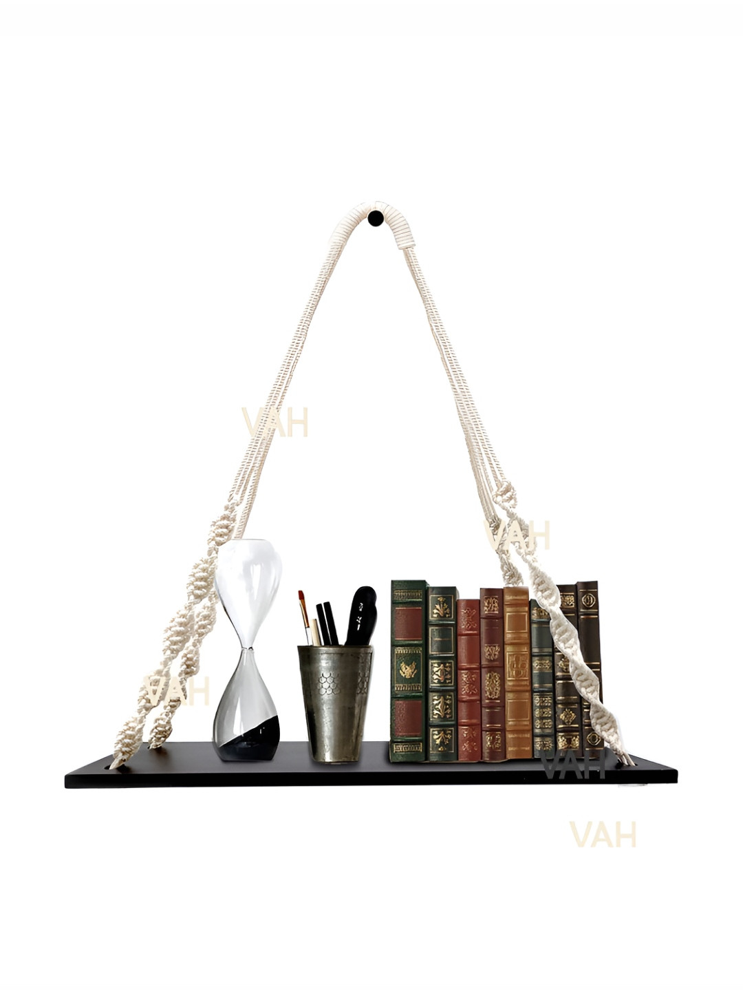 VAH Kya Bat Hai !! White & Black Wood & Rustic Rope Floating Wall Shelves