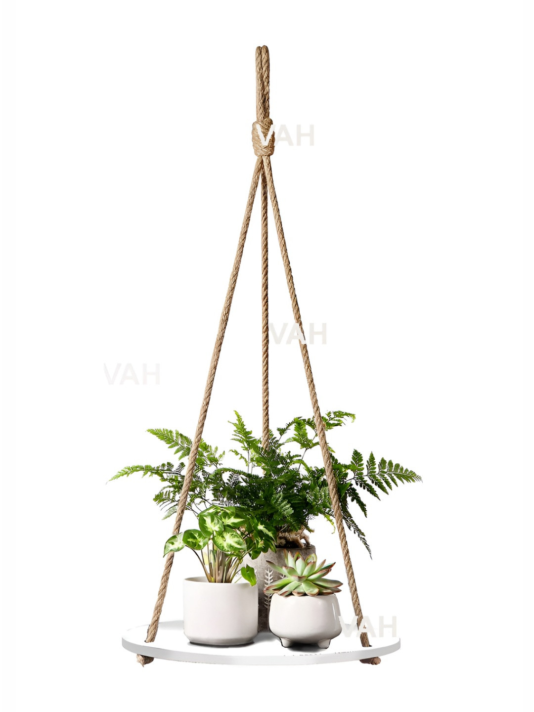 VAH Kya Bat Hai !! White & Brown Wood & Pure Jute Rope Floating Wall Shelves