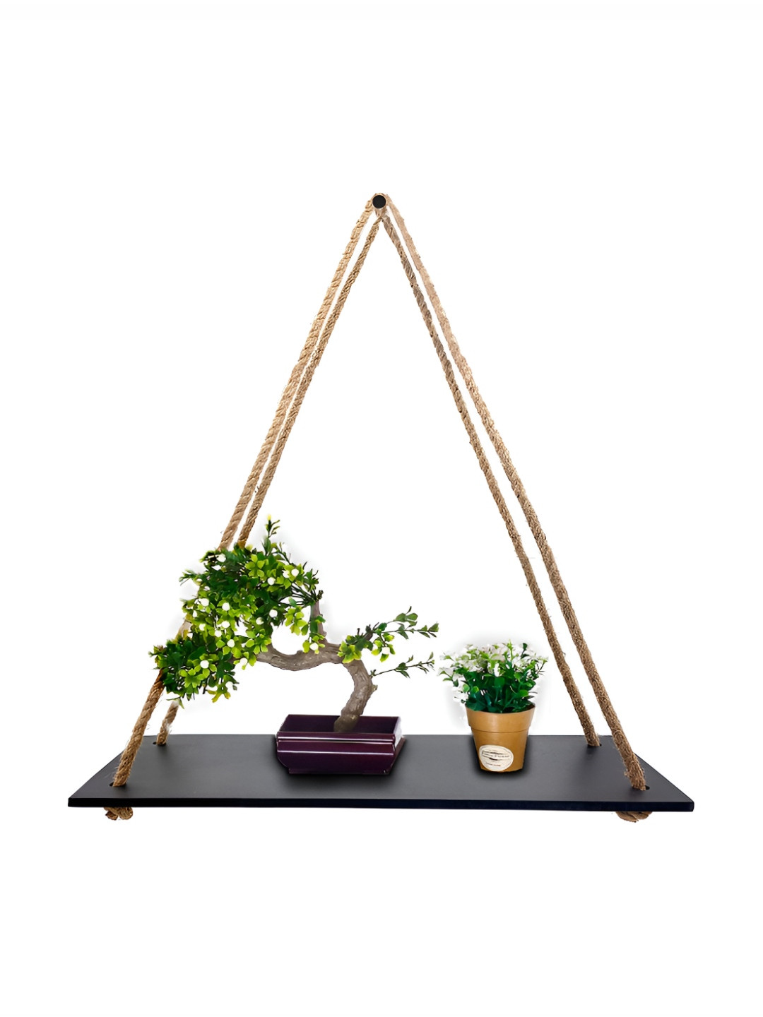 VAH Kya Bat Hai !! Black Wood & Rope Floating Wall Shelve