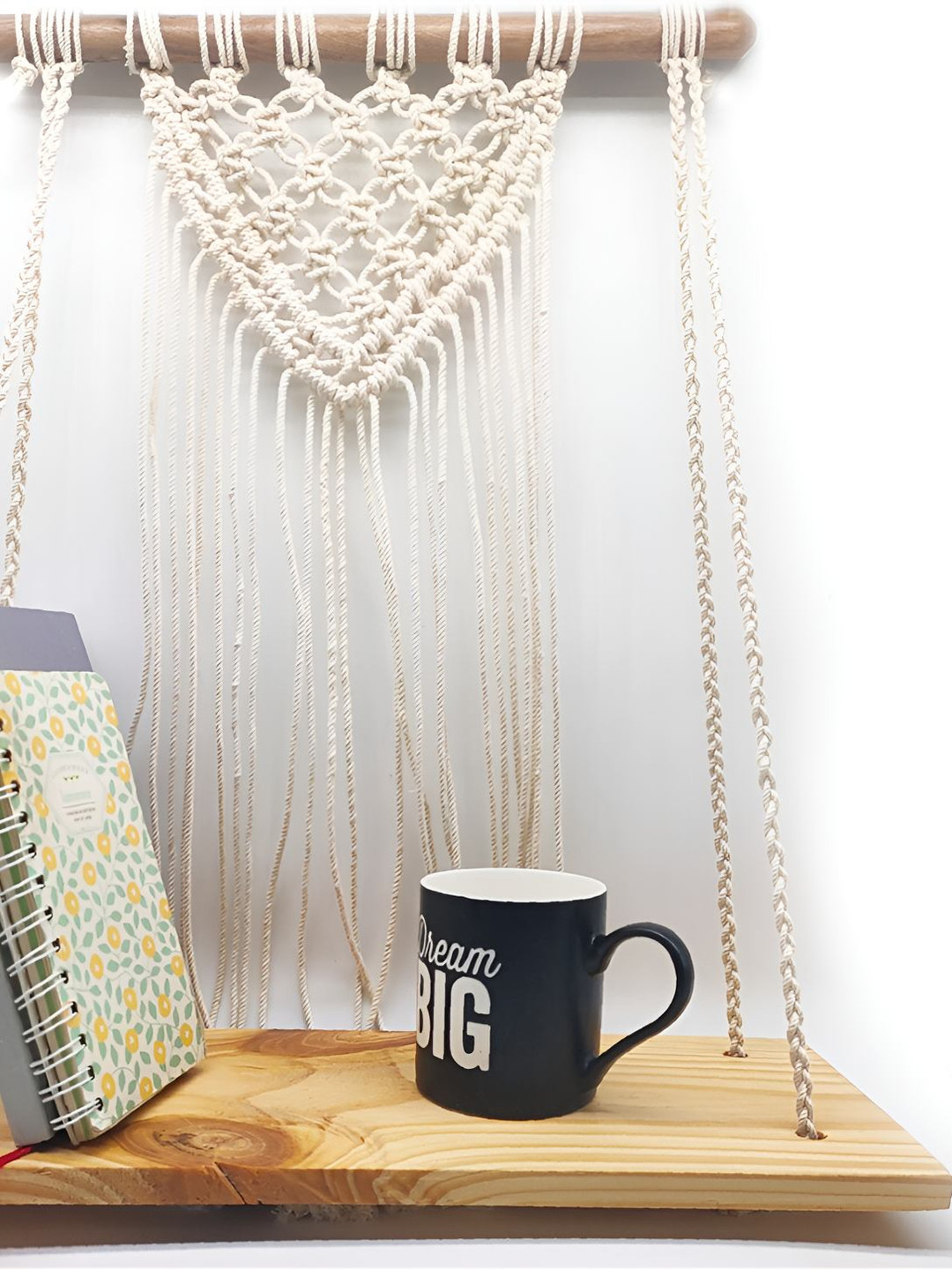 VAH Kya Bat Hai !! Cream & Brown Wood & Rope Floating Wall Shelve