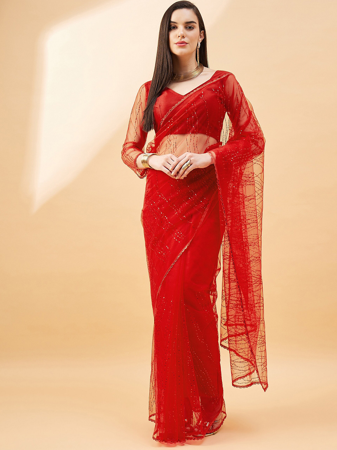 all about you Embellished Sequinned Net Saree
