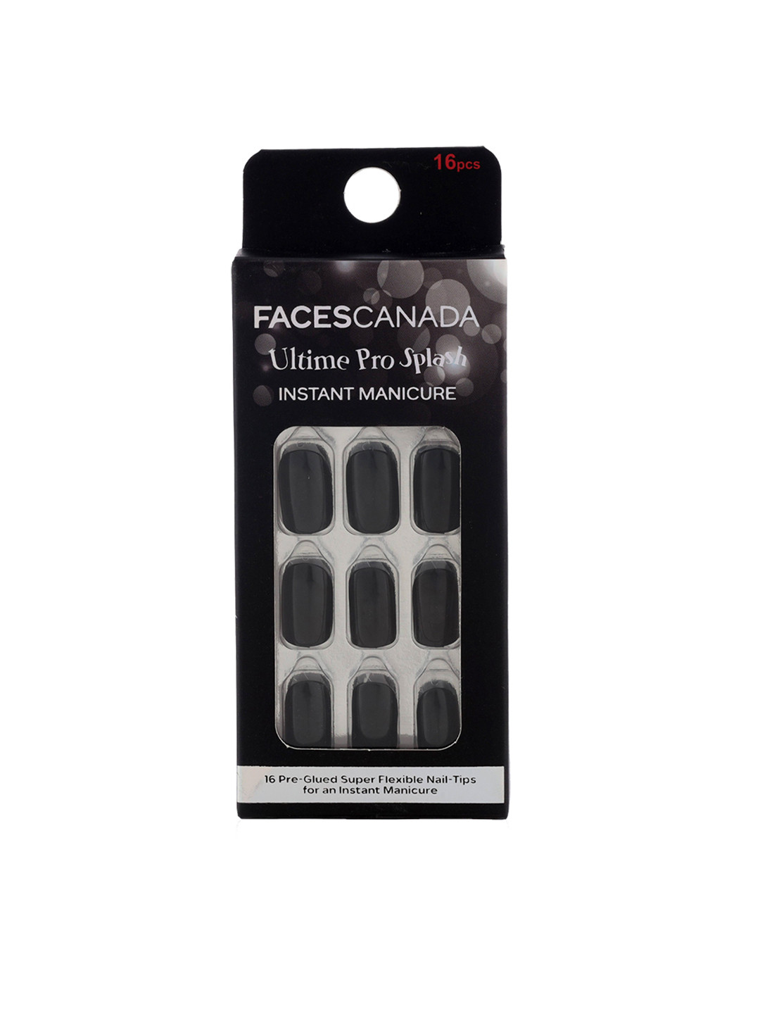 FACES CANADA Ultime Pro Splash Instant Manicure Press On Nail Extensions - 16Pcs-Charcoal