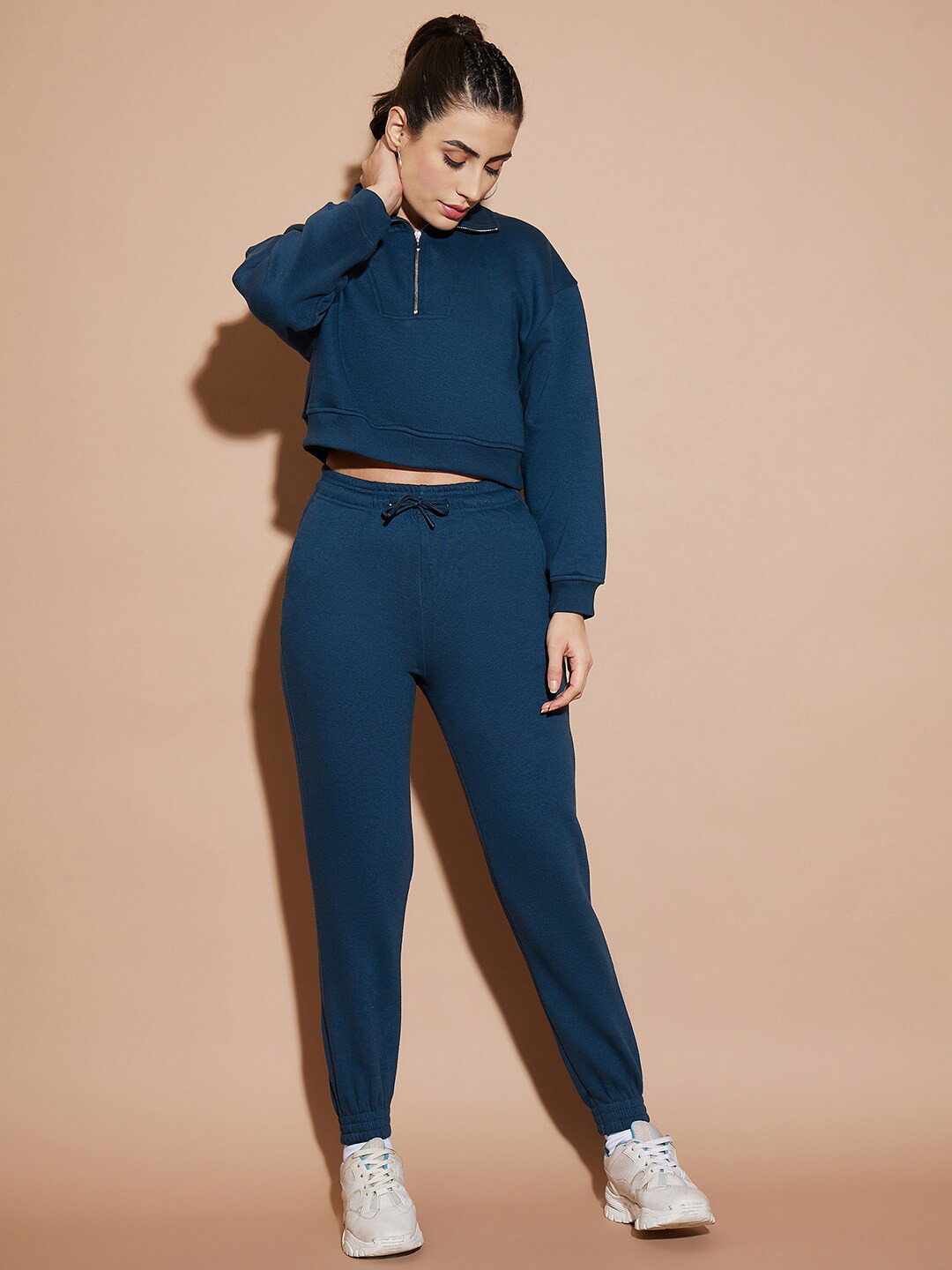 Nun Mock Collar Fleece Crop Pullover