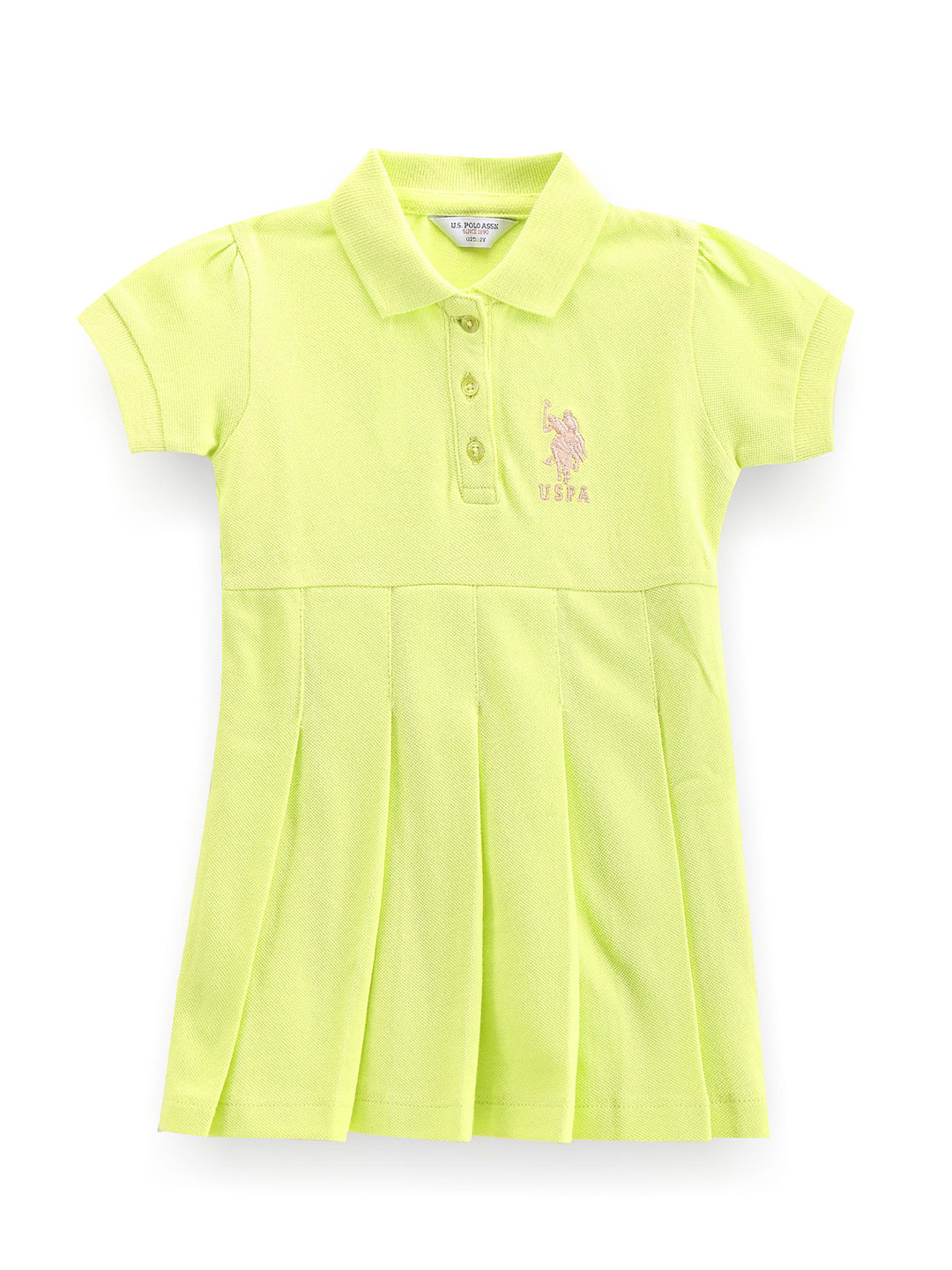 U.S. Polo Assn. Kids Girls Shirt Collar Pleated Pure Cotton T-shirt Dress