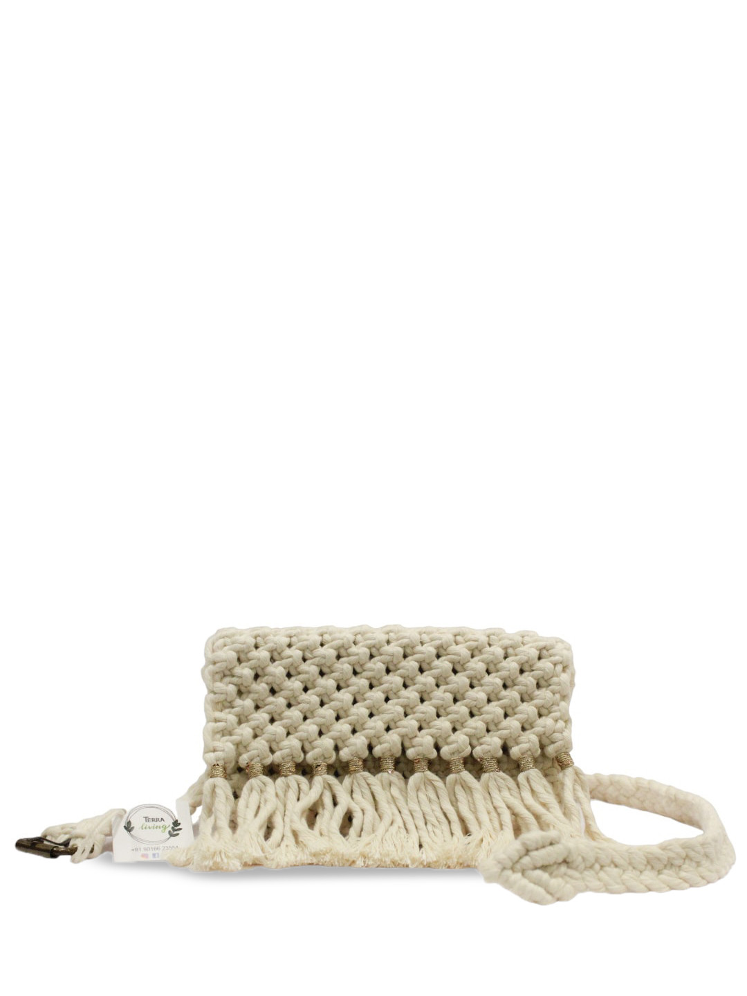 Terra Living The Fanny Pack Geometric Self Design Fringed Cotton Handheld Bag