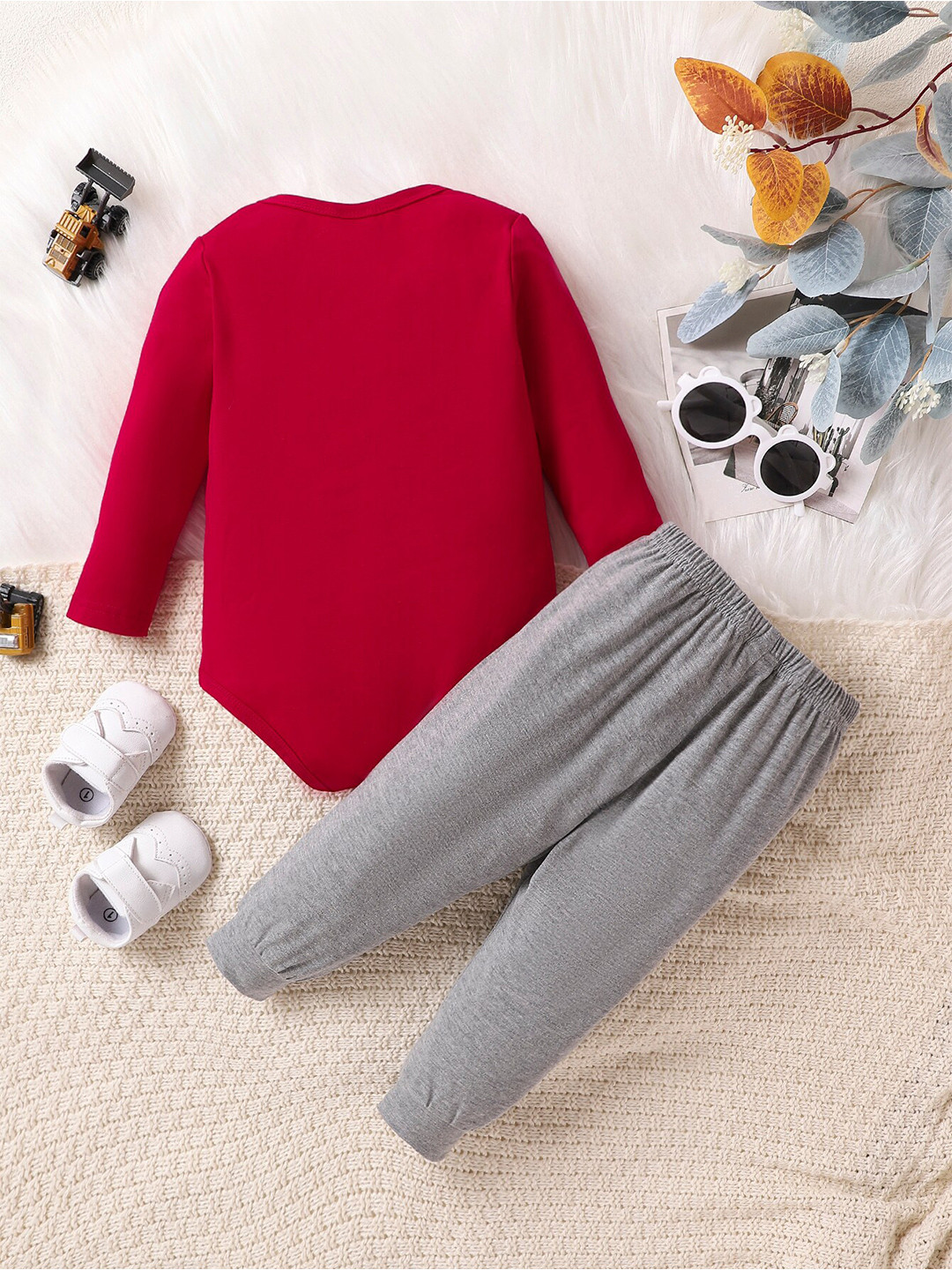 StyleCast Maroon Infant Boys Printed Leotard With Trousers