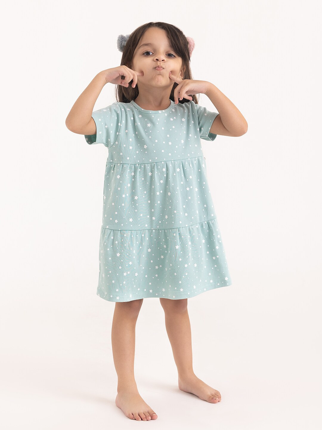 haus & kinder Girls Conversational Printed Tiered Pure Cotton A-Line Dress