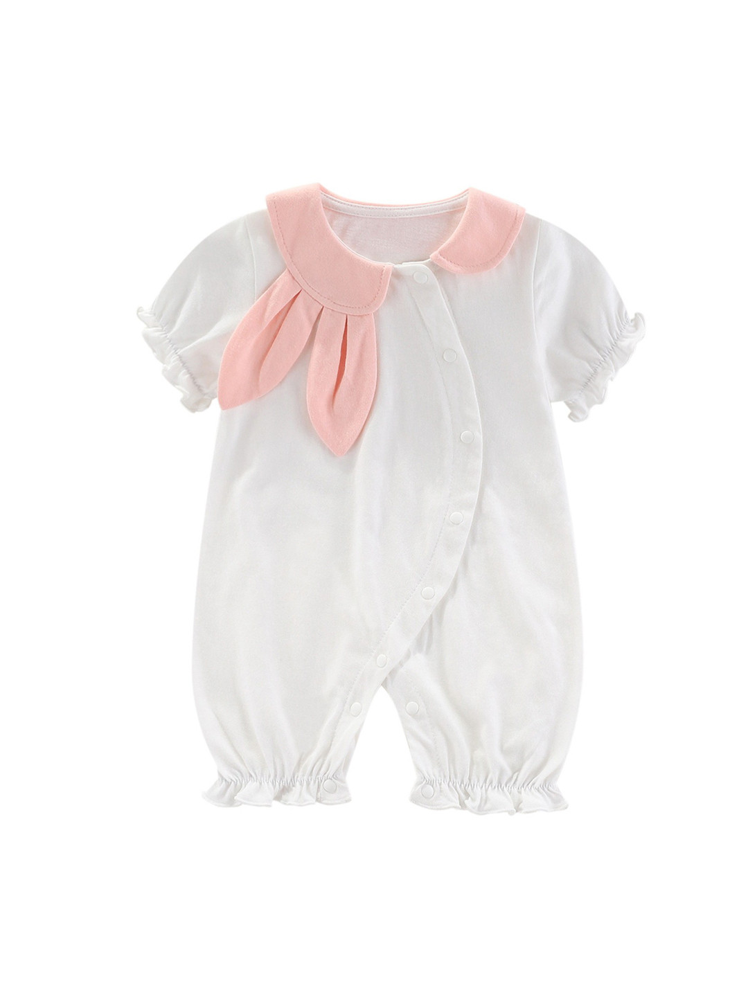 StyleCast Girls Solid Cuban Collar Puff Sleeves Ruffles Applique Romper