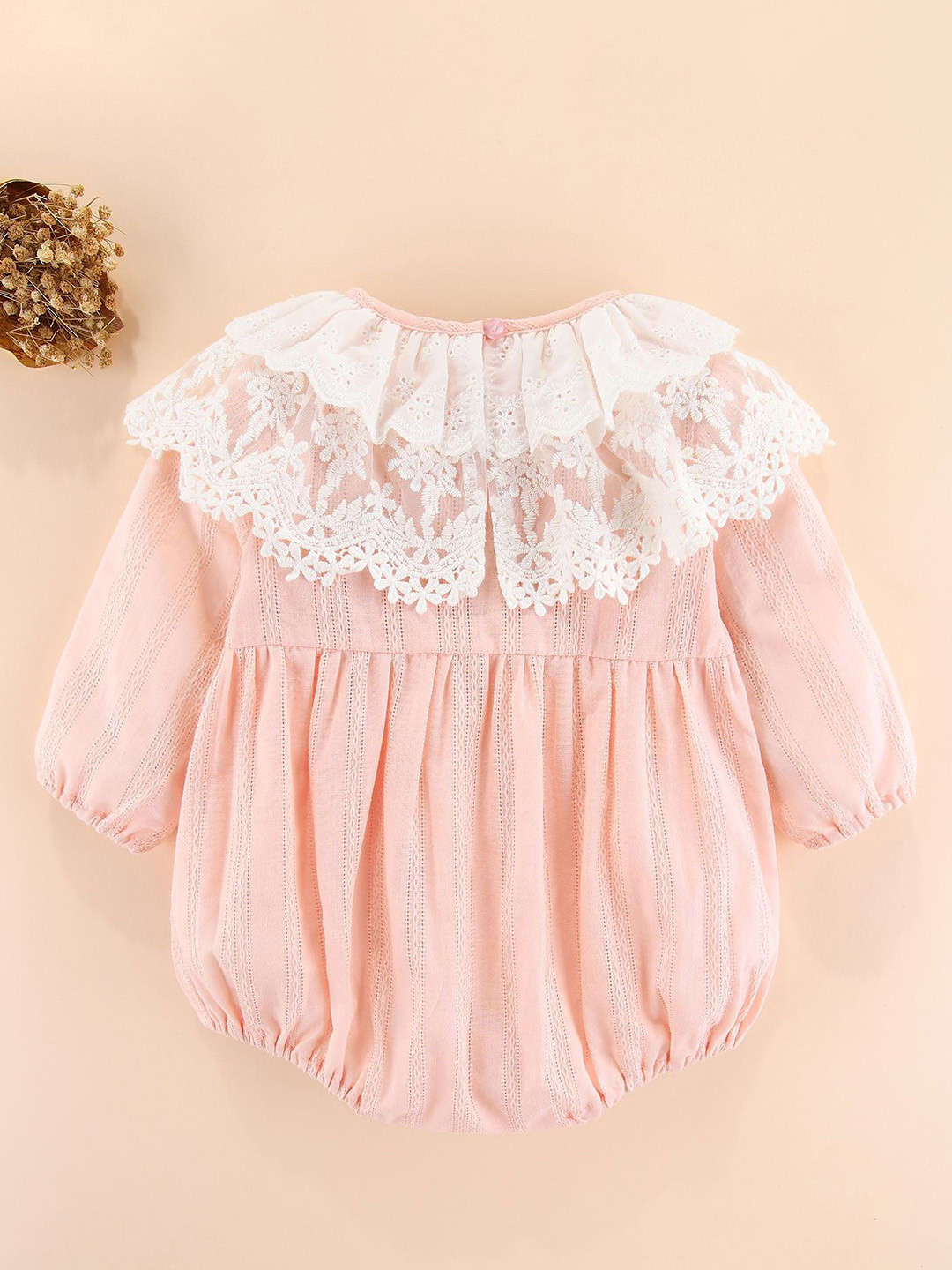 StyleCast Pink Infant Girls Self-Design Lace Insert Detail Cotton Bodysuit