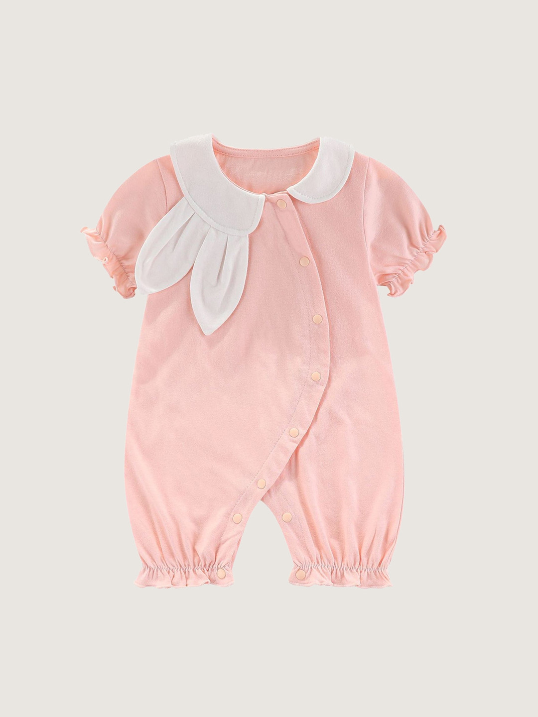 StyleCast Girls Solid Cuban Collar Puff Sleeves Ruffles Applique Romper