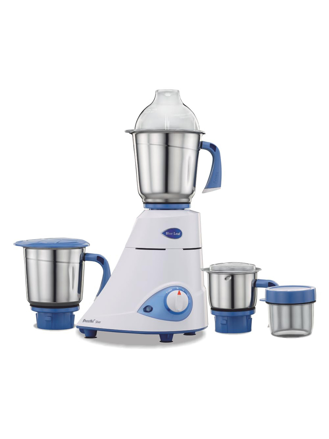 Preethi Blue Leaf Silver 600-Watt 3 Jar Mixer Grinder with Grind & Store Jar