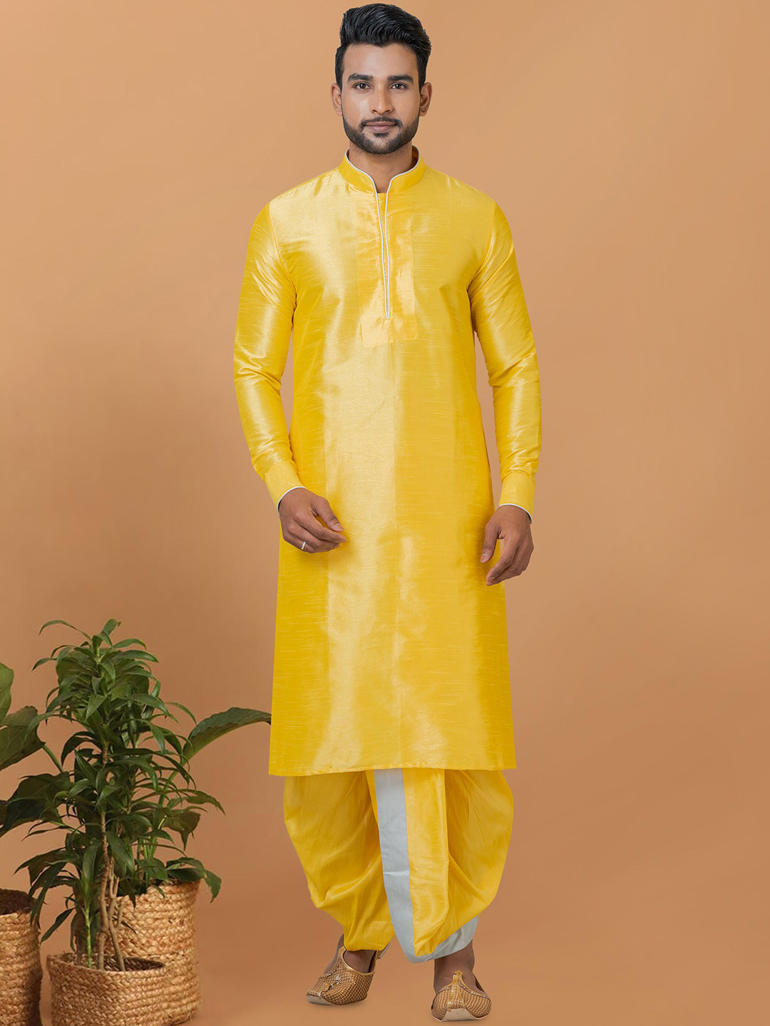 ROOTED LIBAAS Mandarin Collar Long Sleeves Regular Kurta with Dhoti Pants
