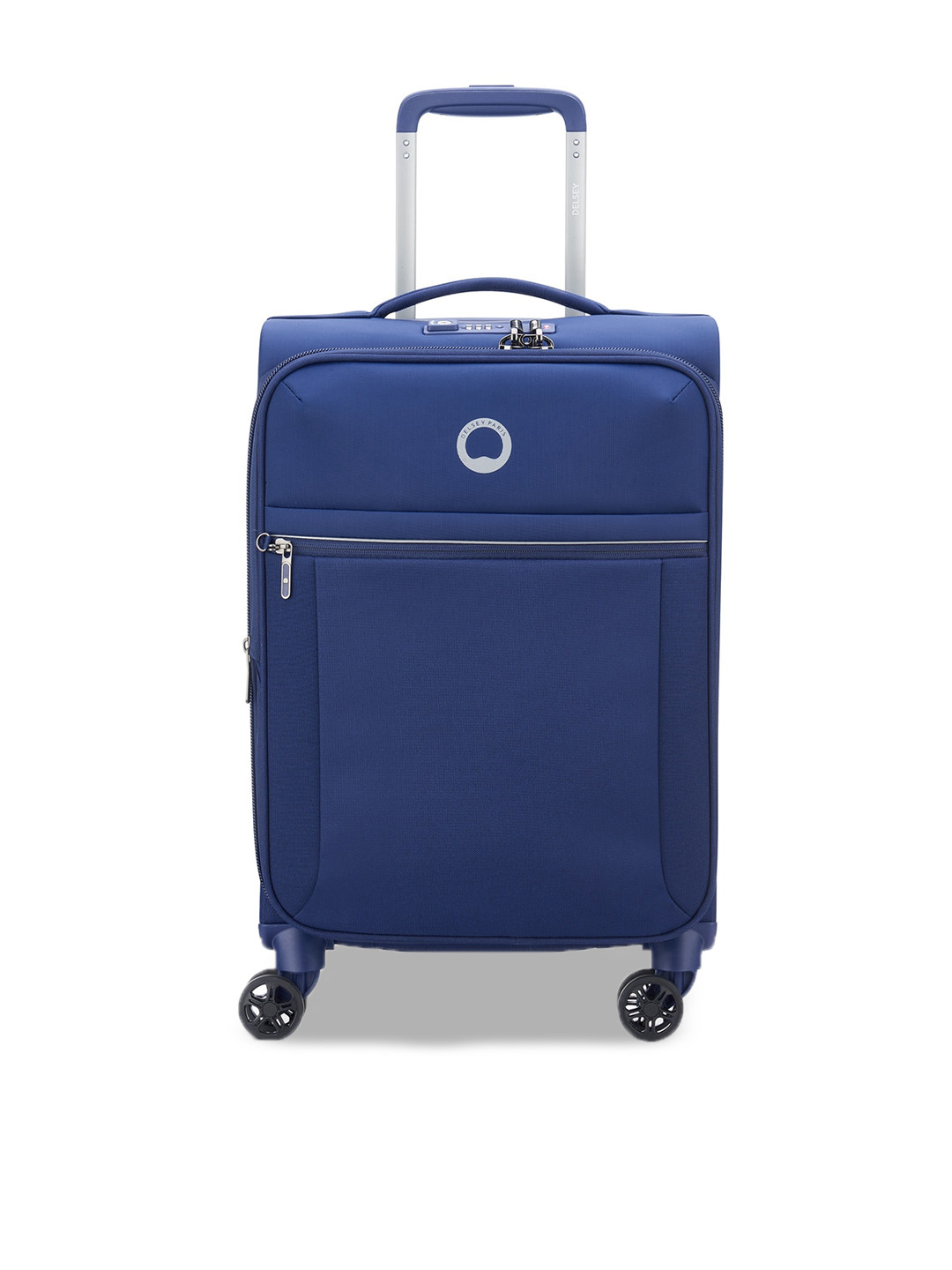 DELSEY PARIS BROCHANT 2.0 Small Cabin Expandable Suitcase - Soft-Sided Blue Polyester Trolley with TSA Lock