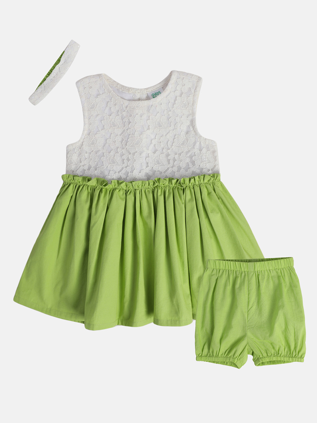 MINI KLUB Infants Girls Self Designed Pure Cotton A-Line Dress With Shorts & Headband