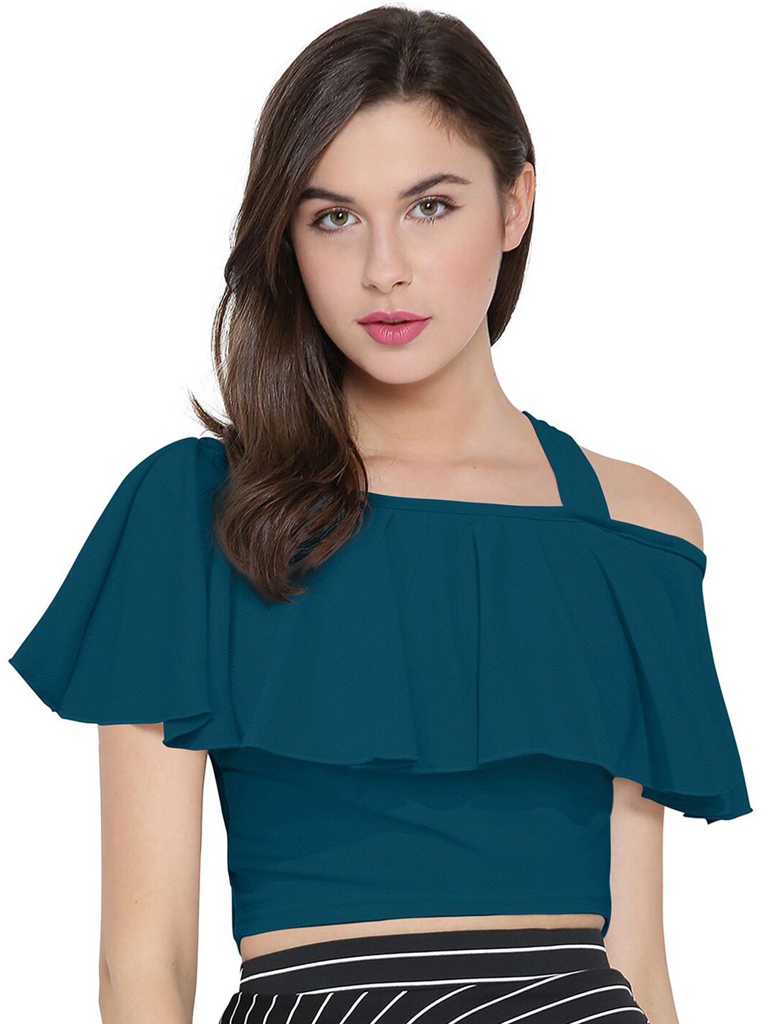 Sanwariya Silk Shoulder Strap Bardot Crop Top