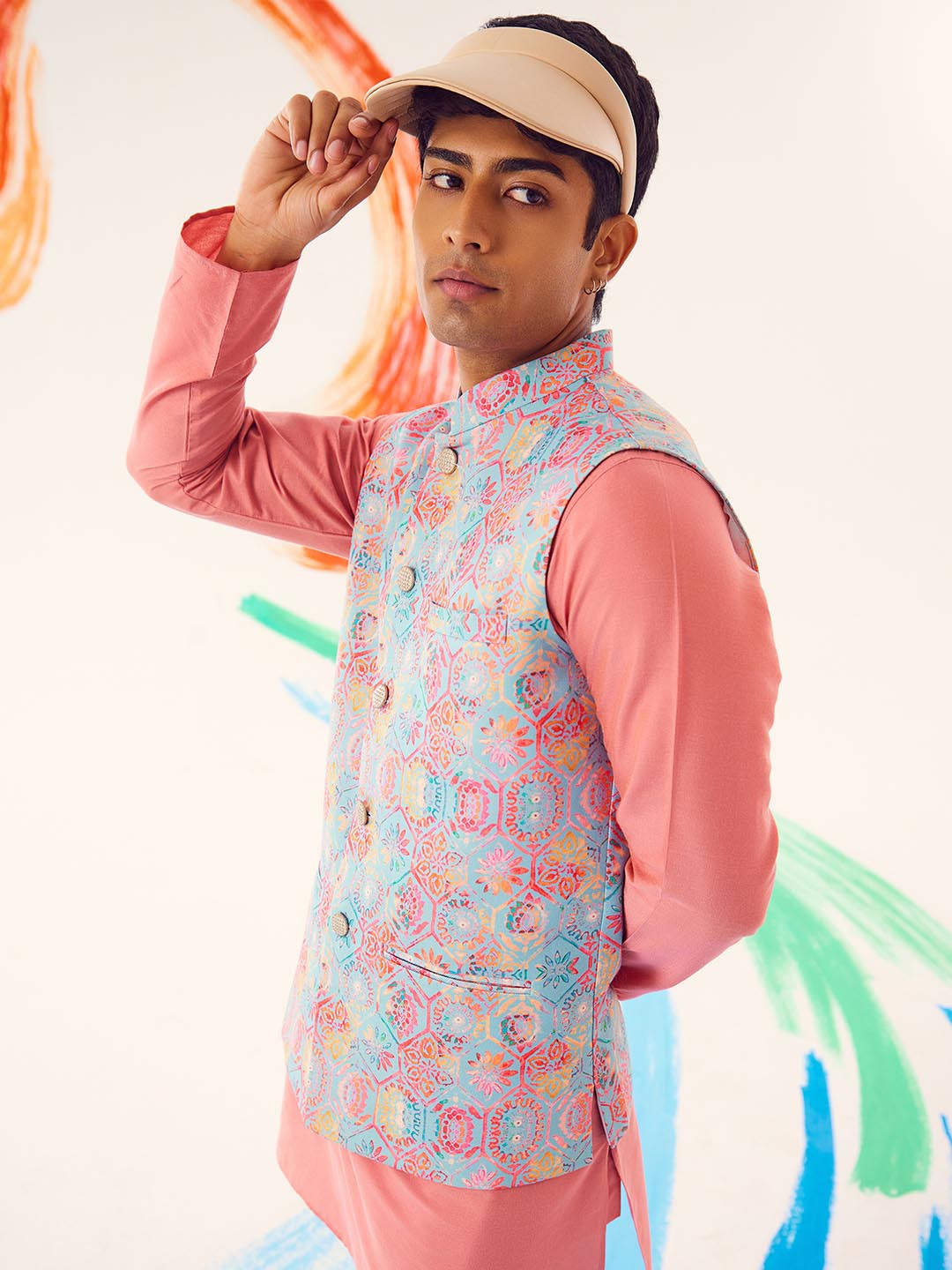KISAH Printed Kurta Jacket Trouser Set