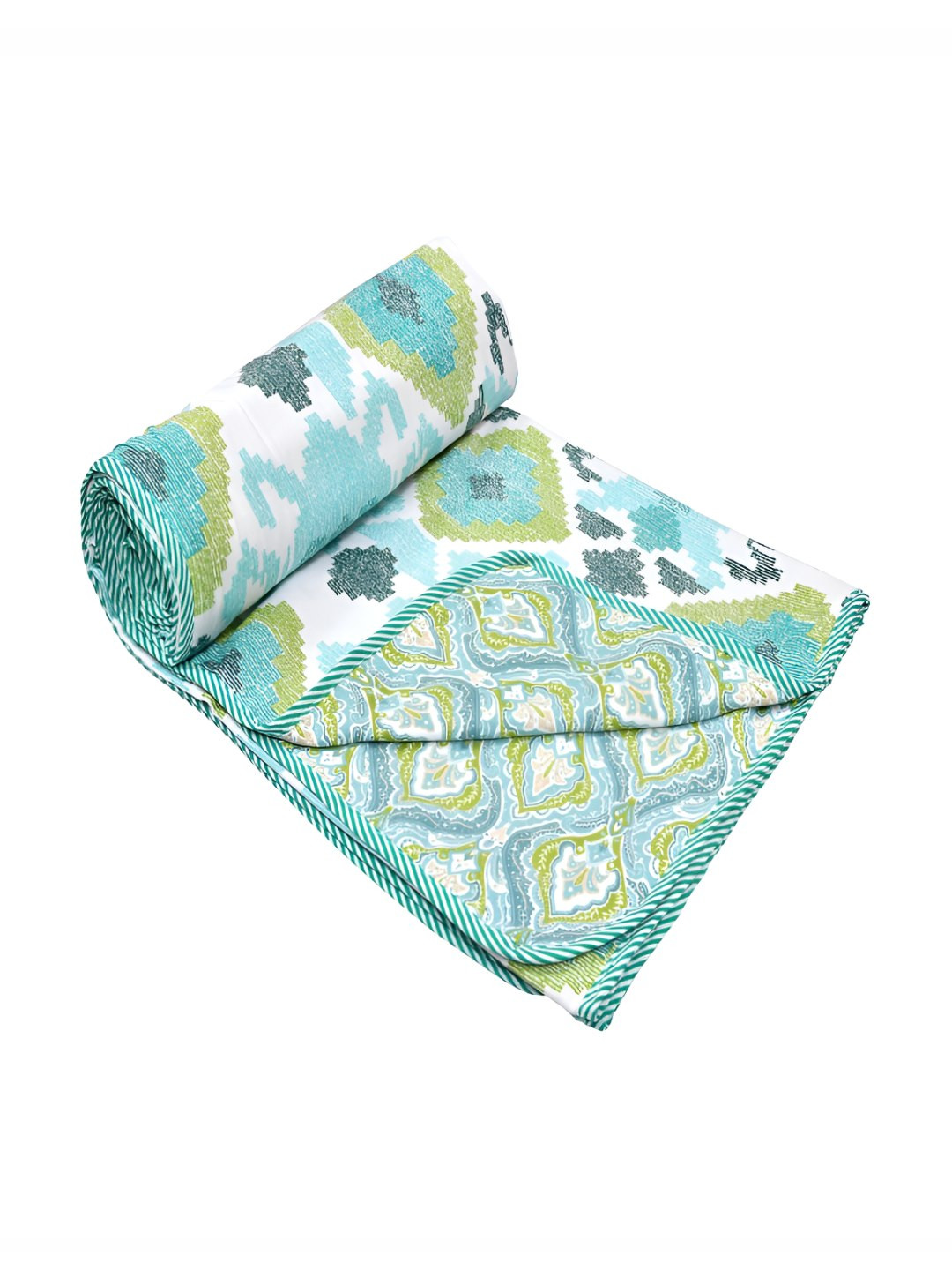 tundwal's Lime Green & White Ethnic Motifs AC Room Cotton 210 GSM Double Bed Dohar